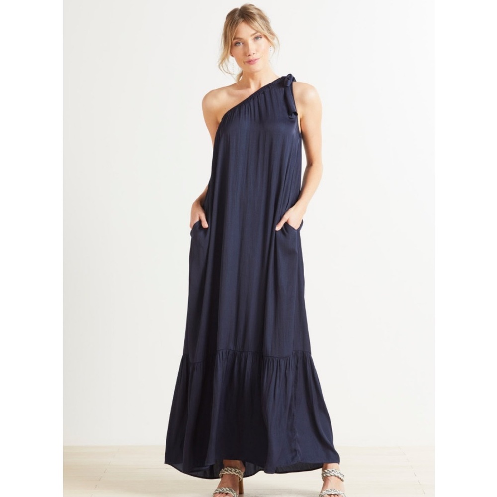 Evereve Hadley Maxi Dress One-Shoulder Tie, Navy Blue size Small